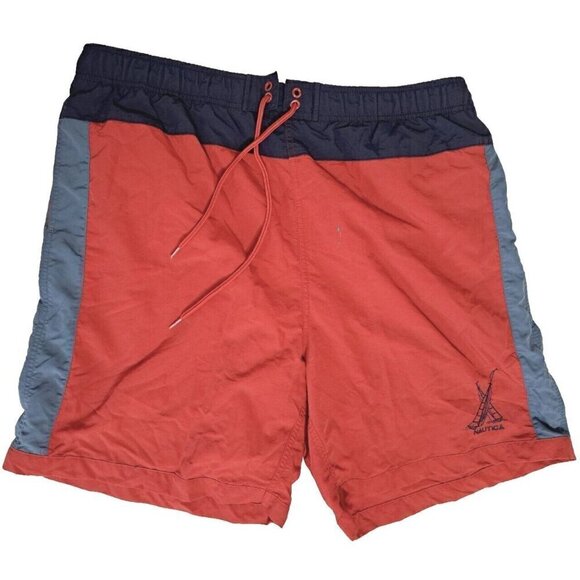 Nautica Men's XL Swim Trunks Colorblock 8" Inseam Elastic/Drawstring Waist - Picture 1 of 7
